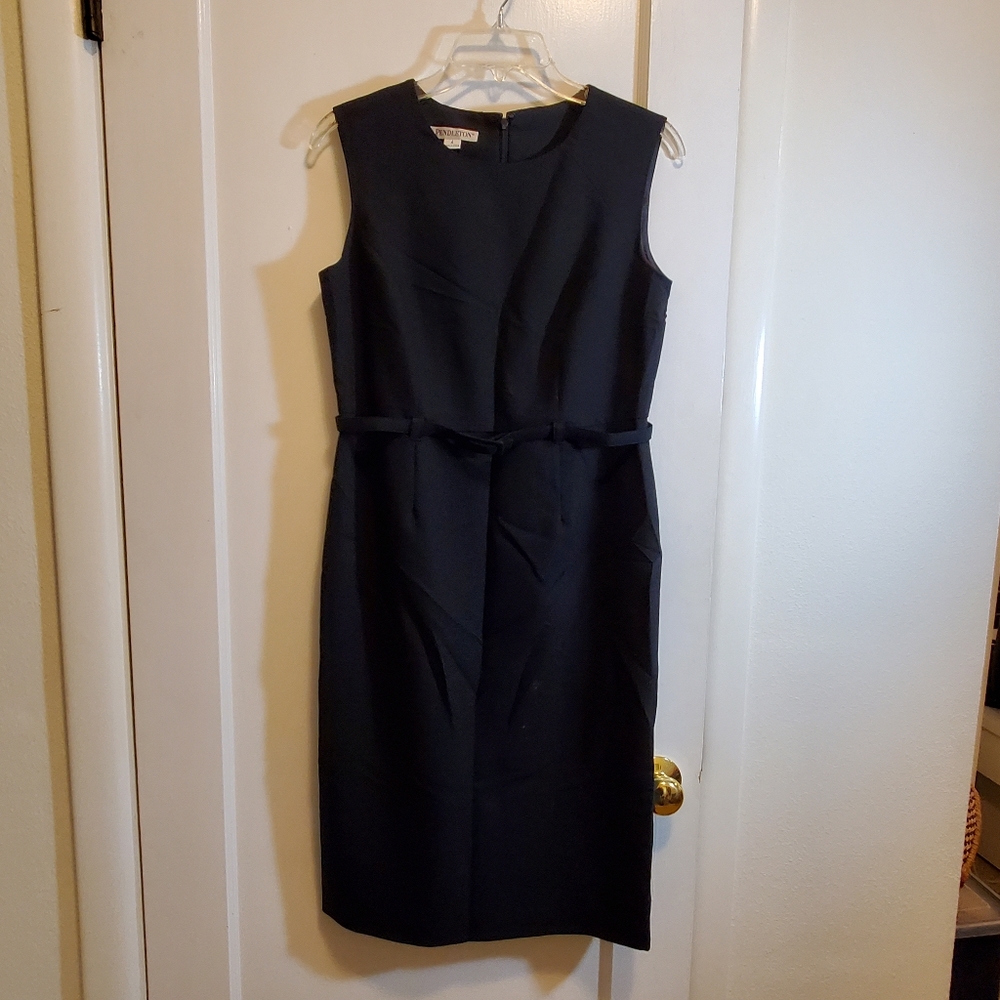 Pendleton black, belted, sleeveless, fitted sheath dress